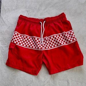 Vintage Style Red Checkerboard Swim Trunks Mens Large Y2K Summer Beachwear